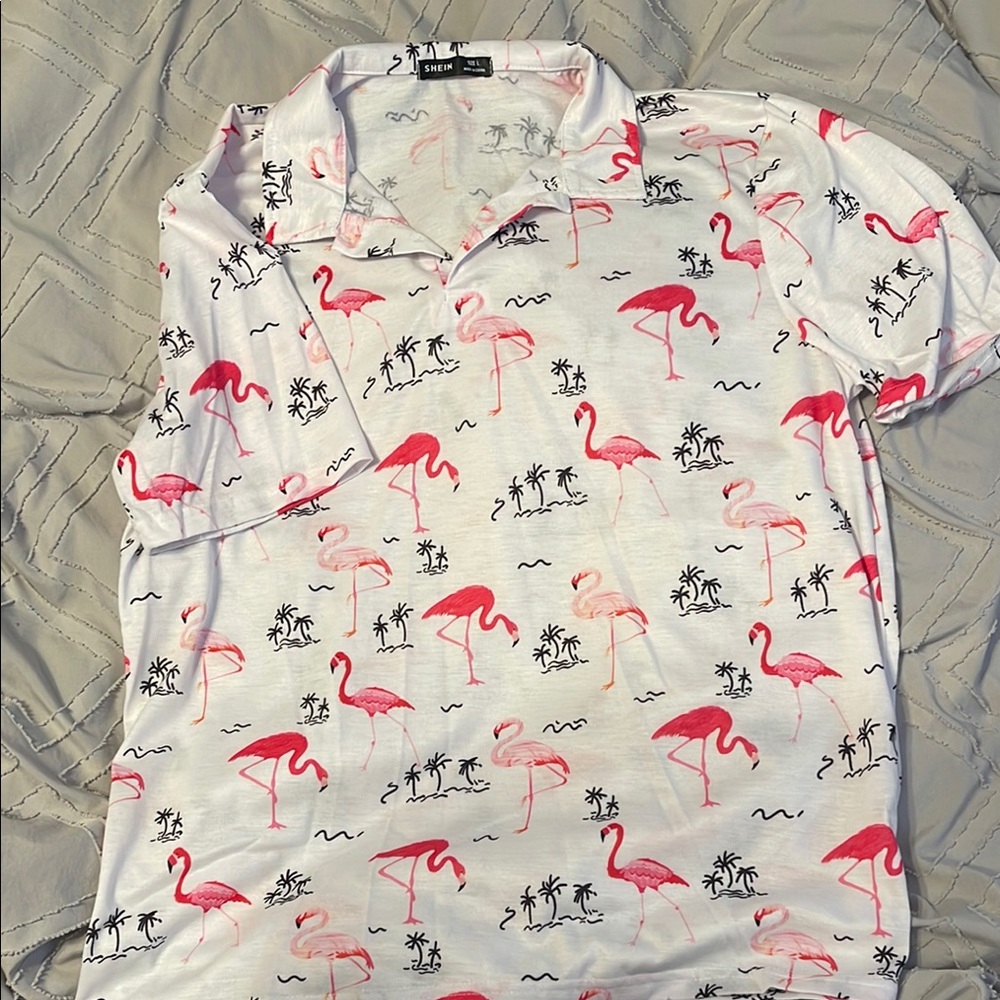 Flamingo Print Polo Shirt